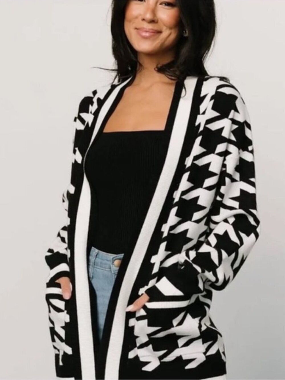 NWT BALTIC BORN Women’s Black White Leroy Houndstooth Knit Cardigan Size Small